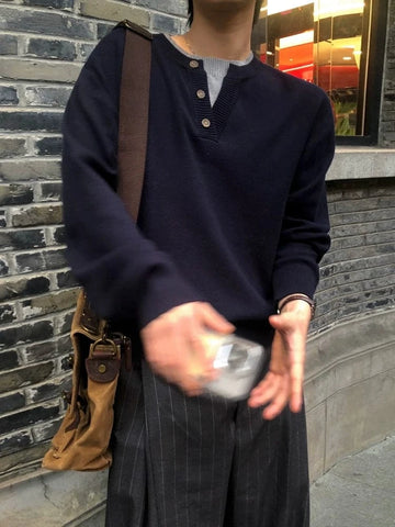 RT No. 32033 KNIT HENLEY COLLAR SWEATER