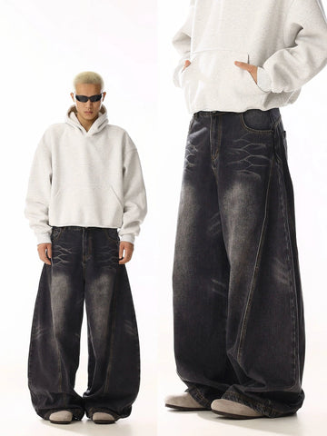 RT No. 19808 BLACK WHISKER BAGGY DENIM JEANS