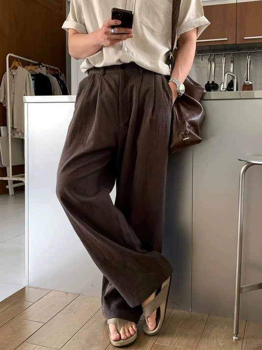 RT No. 18151 PLEATED LINEN STRAIGHT PANTS