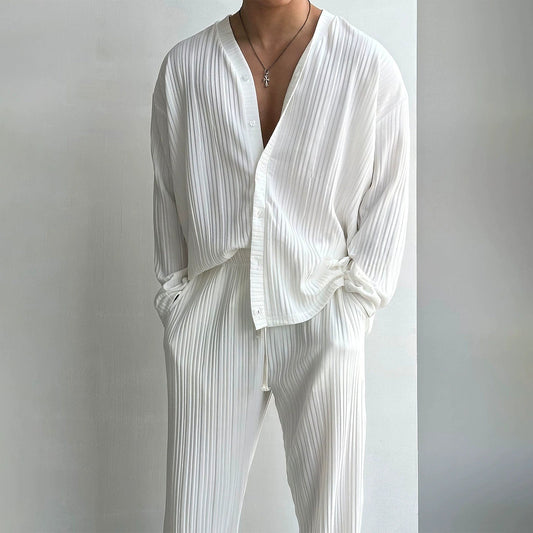 RT No. 11304 PLEATED V-NECK CARDIGAN & RELAX PANTS