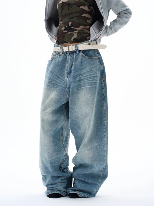RT No. 29048 WASHED DENIM BAGGY STRAIGHT JEANS