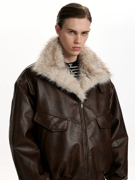 RT No. 50108 WOLF COLLAR LEATHER JACKET