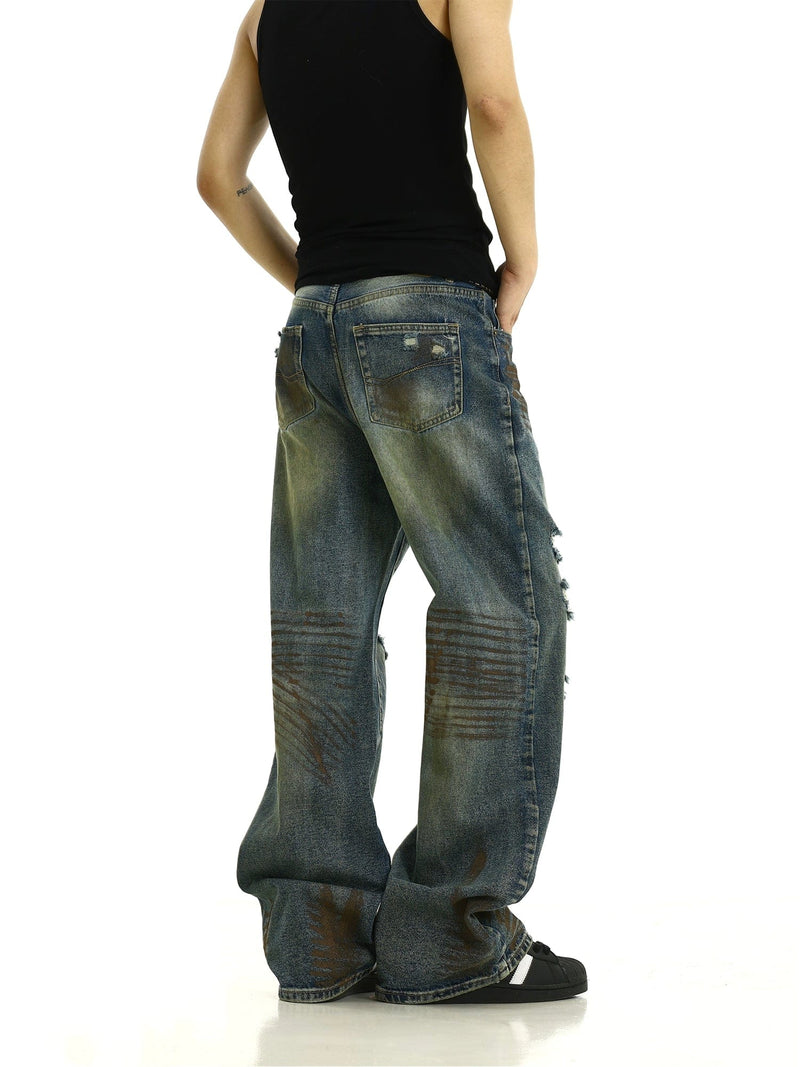 RT No. 11189 DISTRESSED BLUE DENIM STRAIGHT JEANS