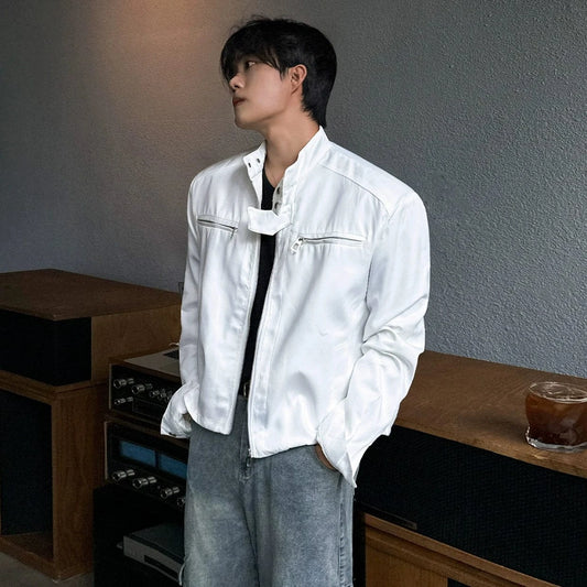 RT No. 29054 WHITE MOTORCYCLE COLLAR ZIP JACKET