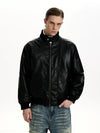 RT No. 50042 BLACK STAND COLLAR LEATHER JACKET