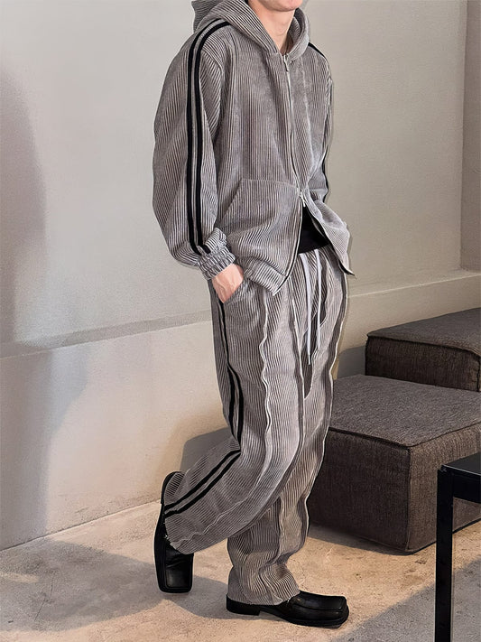 RT No. 12601 KNIT STRIPED ZIP-UP HOODIE & STRAIGHT PANTS