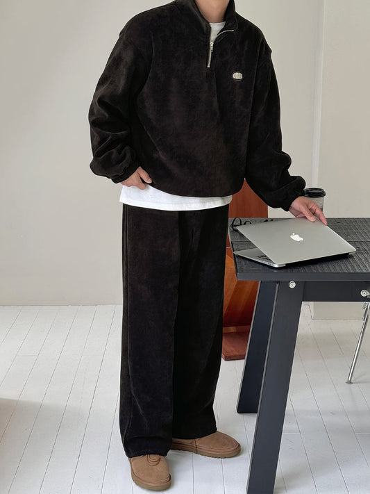 RT No. 12456 BLACK KNIT HALF ZIP & SWEATPANTS