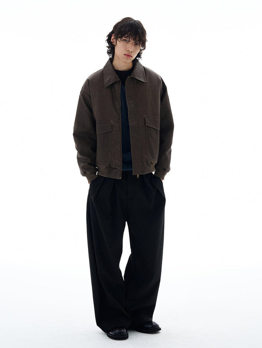 RT No. 25025 BLACK STRIPED PLEATED STRAIGHT PANTS