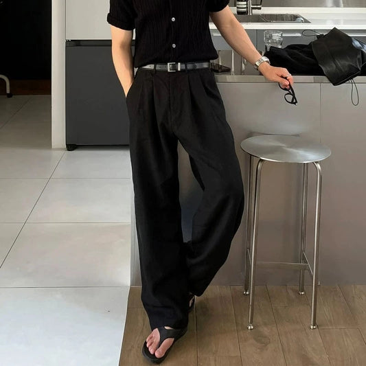 RT No. 18151 PLEATED LINEN STRAIGHT PANTS