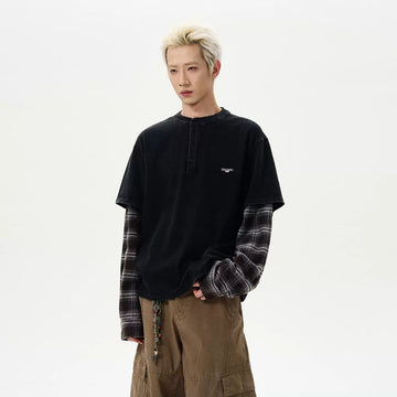 RT No. 40706 HENLEY COLLAR PLAID LONGSLEEVE