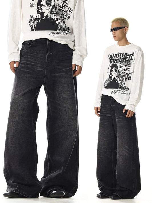 RT No. 32025 WHISKER WASH WIDE STRAIGHT JEANS