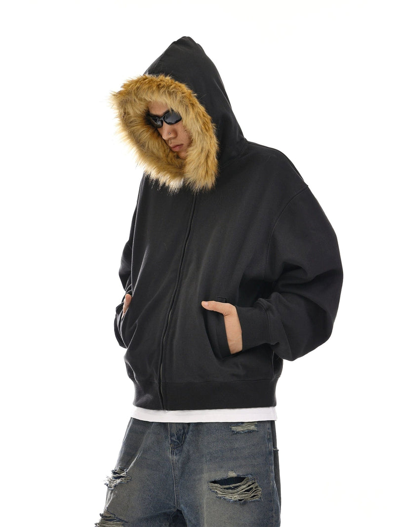 RT No. 12054 CARBON BLACK FUR ZIP-UP HOODIE