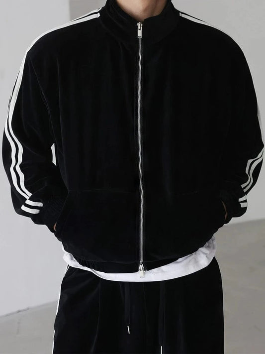 RT No. 18293 VELVET STRIPE STAND COLLAR JACKET & STRAIGHT PANTS