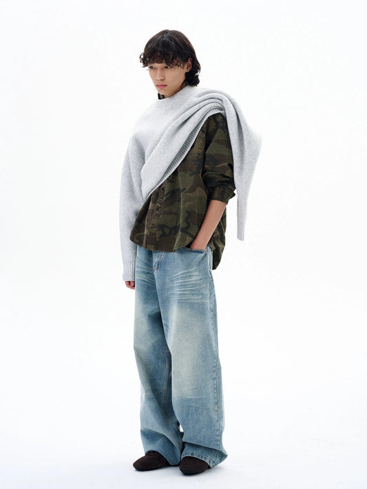 RT No. 29048 WASHED DENIM BAGGY STRAIGHT JEANS