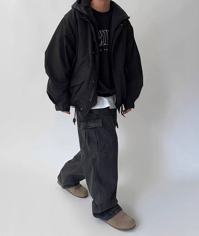 RT No. 11987 WASHED BLACK WORKWEAR CARGO JEANS