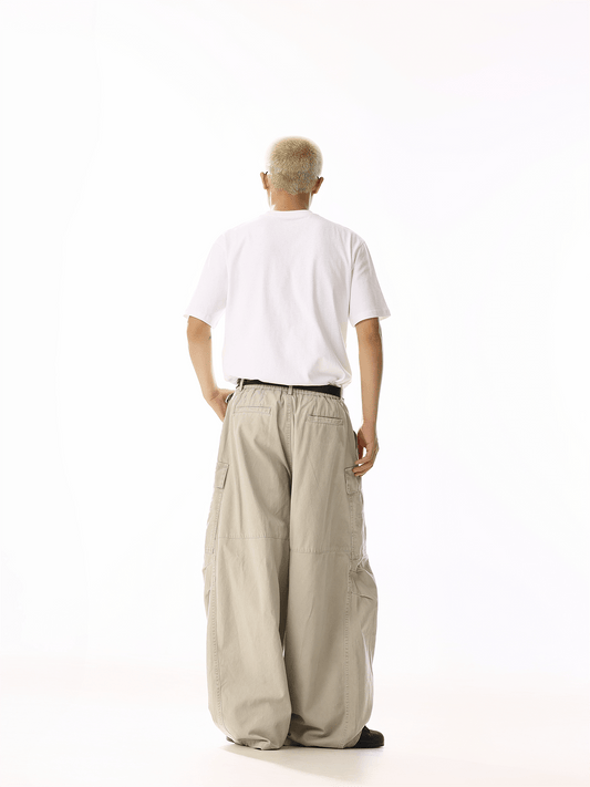 RT No. 19839 CREAM BAGGY STRAIGHT CARGO PANTS