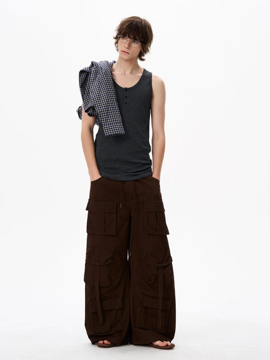 RT No. 18184 MULTI POCKET CARGO WIDE STRAIGHT PANTS