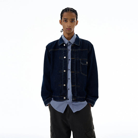 RT No. 19534 NAVY BLUE STITCHED DENIM JACKET