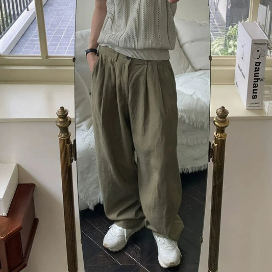 RT No. 19023 FOLDED PLEATED STRAIGHT PANTS