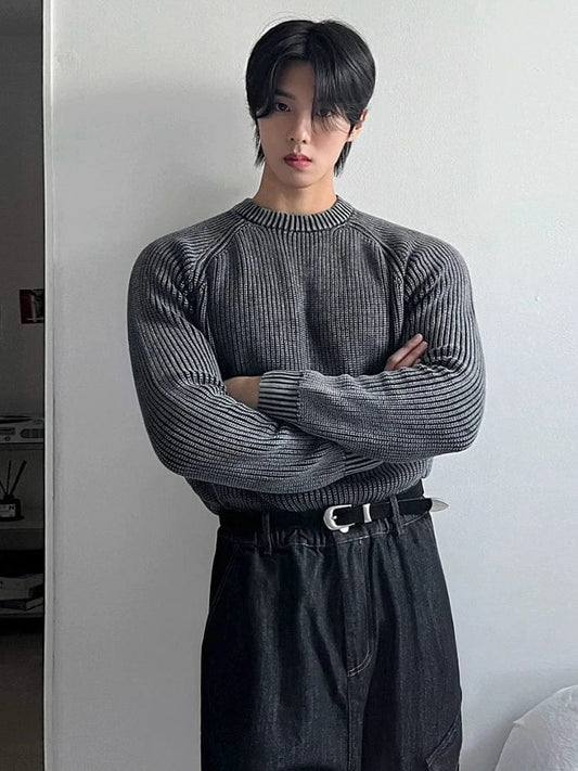 RT No. 32054 GRAY KNIT TEXTURE SWEATER