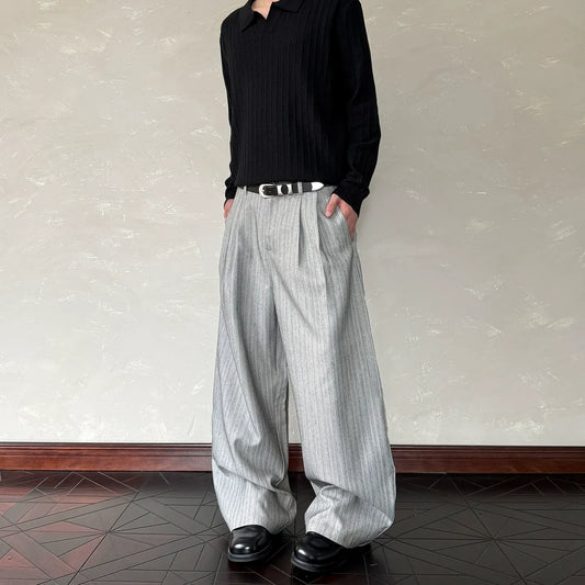 RT No. 40842 STRIPED PLEATED BAGGY PANTS
