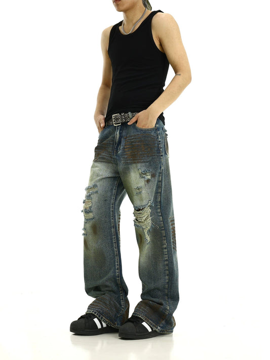 RT No. 11189 DISTRESSED BLUE DENIM STRAIGHT JEANS