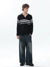 RT No. 50208 STRIPED V-NECK COLLAR SWEATER