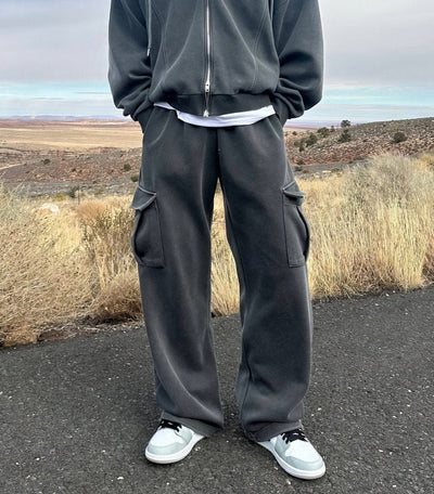 RT No. 11925 DARK GRAY ZIP-UP HOODIE & WIDE SWEATPANTS