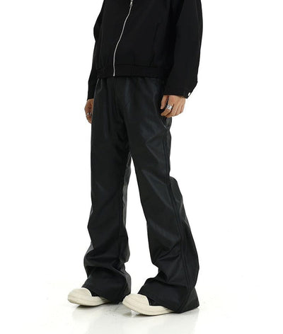 RT No. 10823 GLOSS BLACK LEATHER STACKED STRAIGHT PANTS