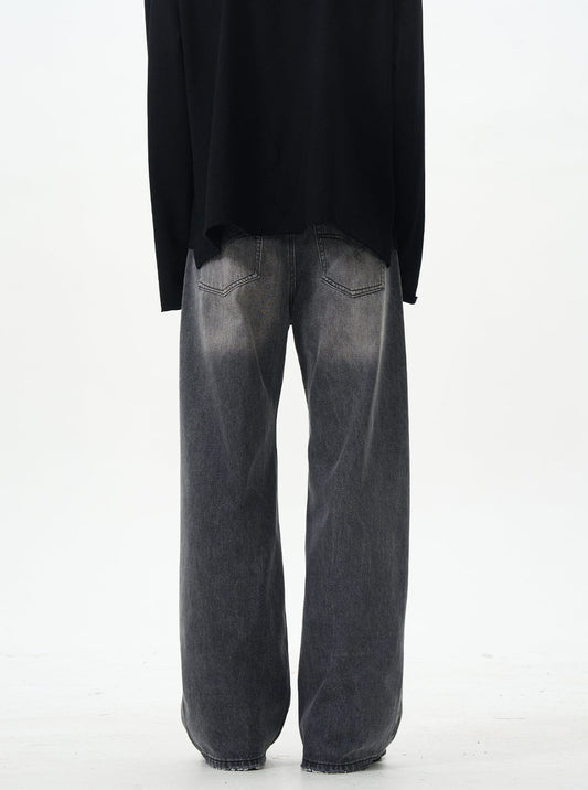 RT No. 12573 WASHED PLEATED DENIM STRAIGHT JEANS