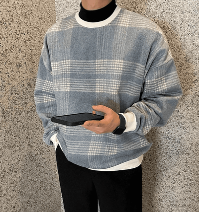 RT No. 10178 KNIT PLAID PULLOVER SWEATER