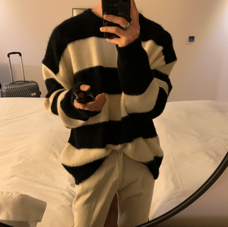 RT No. 6410 KNITTED STRIPED PULLOVER SWEATER