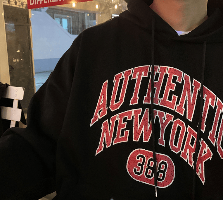 RT No. 6251 BLACK NEW YORK LETTERED HOODIE