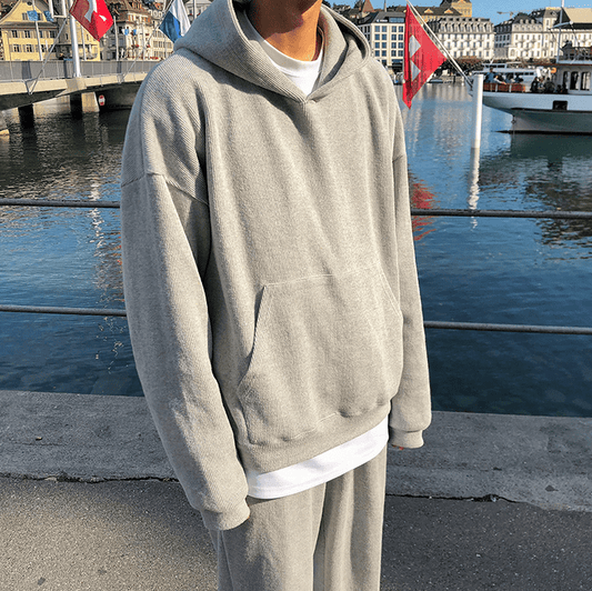 RT No. 3135 GRAY KNITTED HOODIE AND WIDE SWEATPANTS (TOP & BOTTOM)