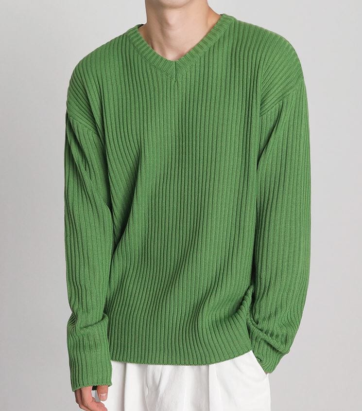 RT No. 5548 KNITTED V-NECK STRIPE SWEATER