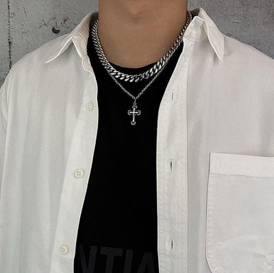 CROSS DOUBLE CHAIN NECKLACE