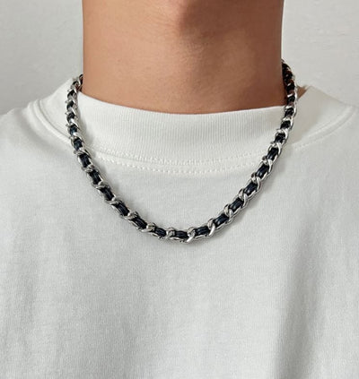 LEATHER WRAPPED CUBAN CHAIN NECKLACE