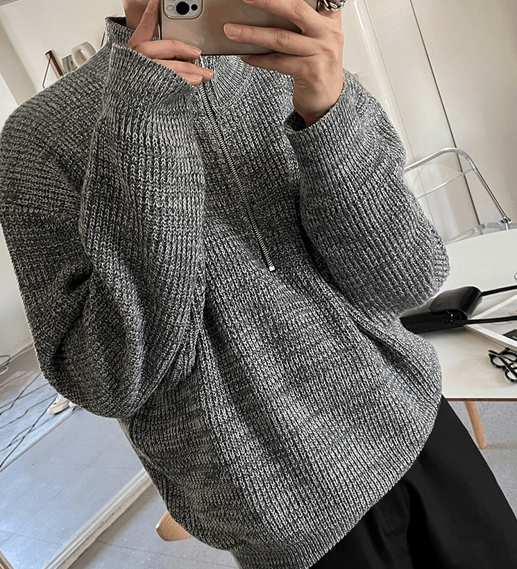 RT No. 3282 KNITTED HALF ZIP-UP TURTLENECK SWEATER