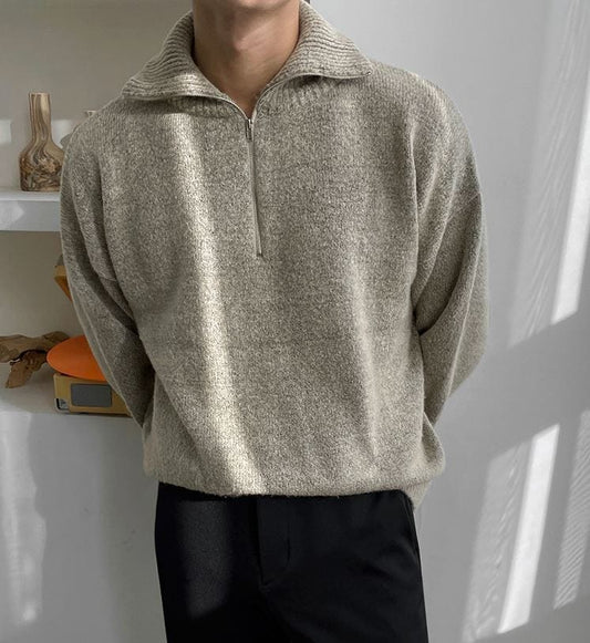 RT No. 5555 KNITTED HALF TURTLENECK COLLAR HALF ZIP-UP SWEATER