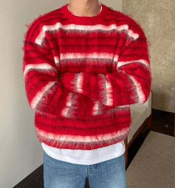 RT No. 6612 KNITTED MOHAIR STRIPED PULLOVER SWEATER