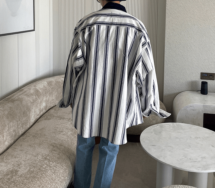 RT No. 4198 STRIPED VERTICAL TWO TONE COLLAR SHIRT