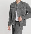 RT No. 5571 GRAY MANDARIN COLLAR DENIM JK & WIDE STRAIGHT JEANS