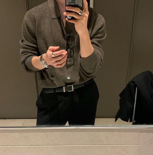 RT No. 5516 KNITTED FULL BUTTON-UP COLLAR SWEATER