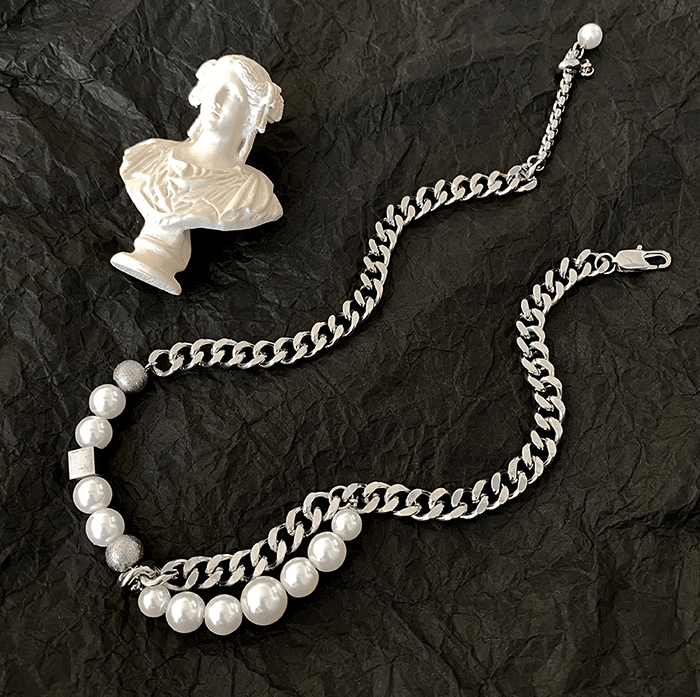DOUBLE PEARL CHAIN NECKLKACE