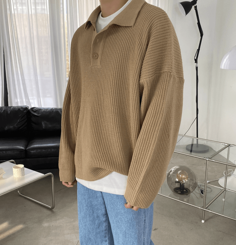 RT No. 4146 KNITTED BUTTON-UP SHIRT SWEATER