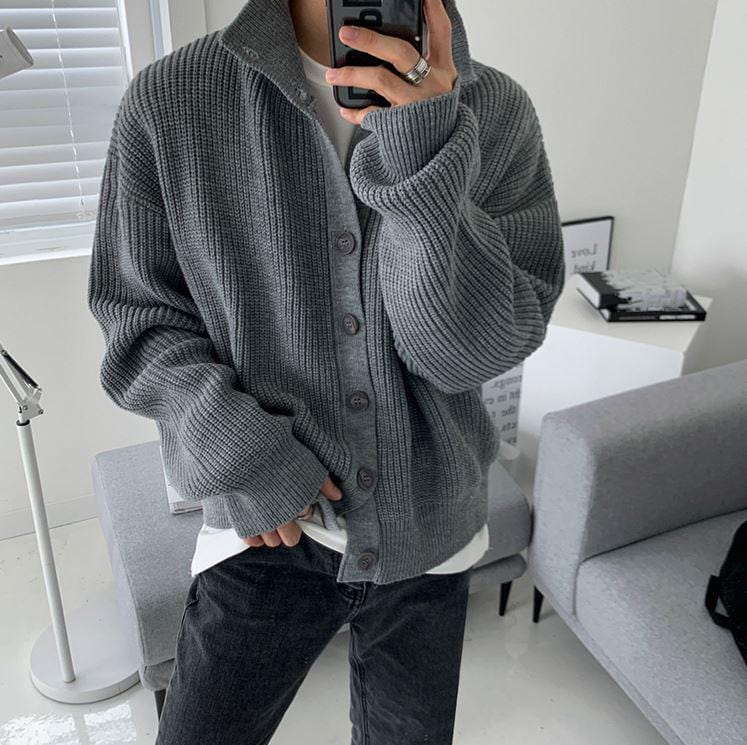 RT No. 5550 GRAY KNITTED FULL BUTTON-UP SWEATER