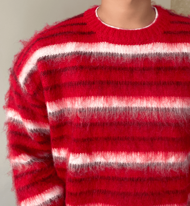 RT No. 6612 KNITTED MOHAIR STRIPED PULLOVER SWEATER