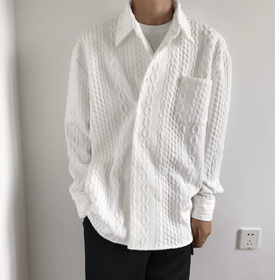 RT No. 4256 WHITE TWISTED KNITTED COLLAR SHIRT