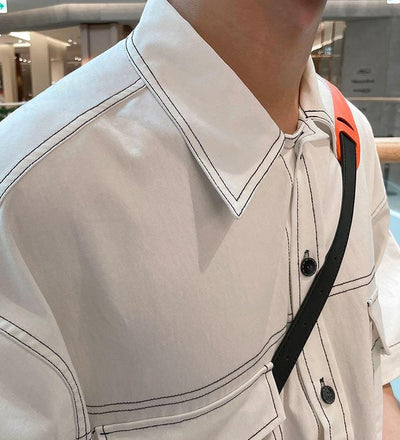 RT No. 4491 WHITE OUTLINE STITCHED HALF SLEEVE COLLAR SHIRT
