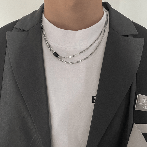 BLACK SQUARE DOUBLE CHAIN NECKLACE – REALTAKAI